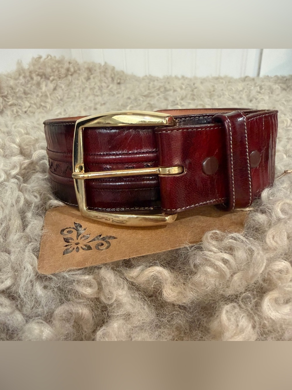 VTG Lucchese San Antonio Black Cherry Goat Leather Western Belt B3408 Men's 30